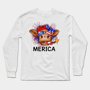 American Cow, America Messy Bun Heifer Merica Long Sleeve T-Shirt